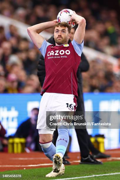 Calum Chambers of Aston Villa in action during the Premier League match between Aston Villa and Fulham FC at Villa Park on April 25, 2023 in...