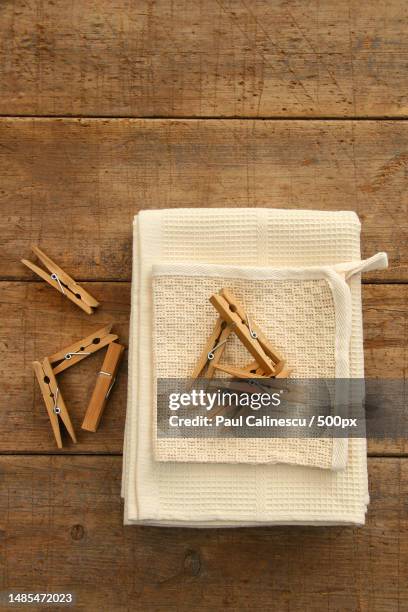 cotton dish towel with clothes pins,romania - dish towel stock pictures, royalty-free photos & images