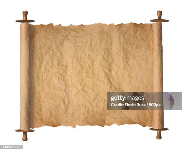 old rolled torah parchment on white background,romania - torah stockfoto's en -beelden