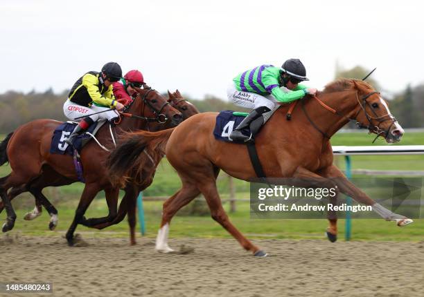 Rossa Ryan riding Just Amber to victory in the At The Races App Form Study Fillies' Handicap at Lingfield Park on April 25, 2023 in Lingfield,...