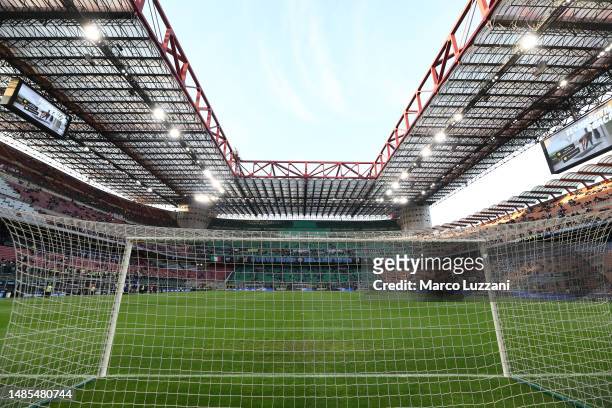 General view of the inside of the stadium prior to the Coppa Italia Semi Final between FC Internazionale and Juventus FC at Giuseppe Meazza Stadium...