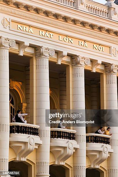 staff on balconies of hanoi opera house just before big concert evening. - hanoi opera stock pictures, royalty-free photos & images
