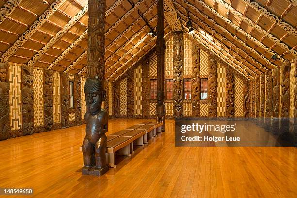 interior of meeting house at waitangi national trust. - waitangi stock pictures, royalty-free photos & images