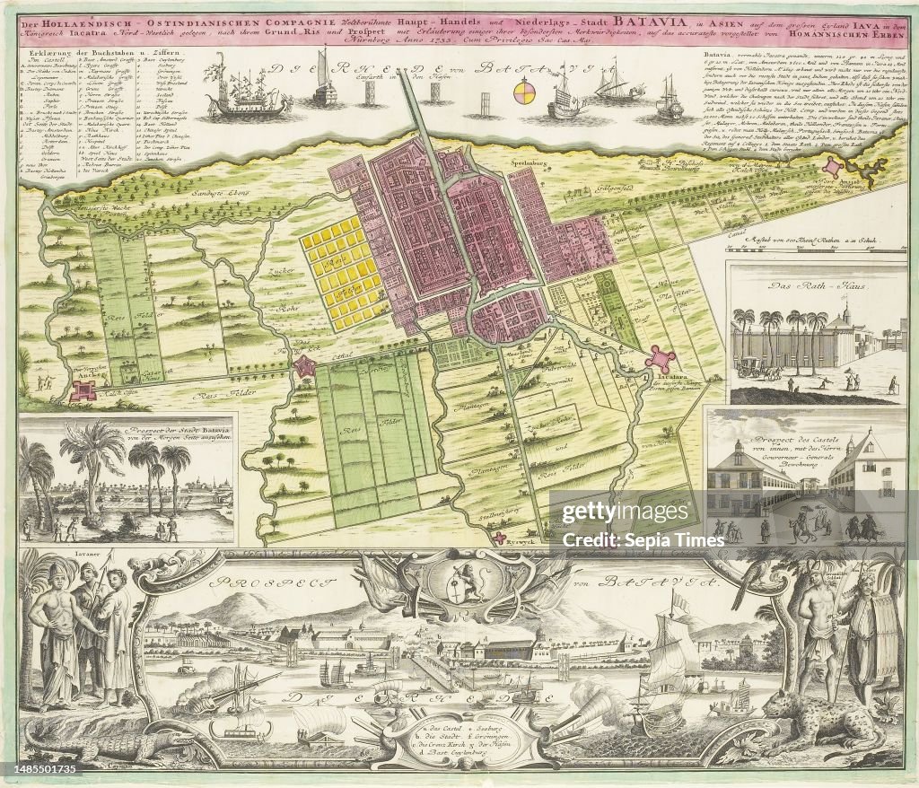 Dutch Batavia Map Map of and view of Batavia, anonymous Above a map of Batavia. Below a ...