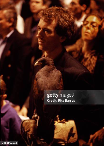 Robert F. Kennedy, Jr., environmental lawyer, anti-vaxxer and democratic candidate for the presidential nomination in 2024, holding his eagle while...