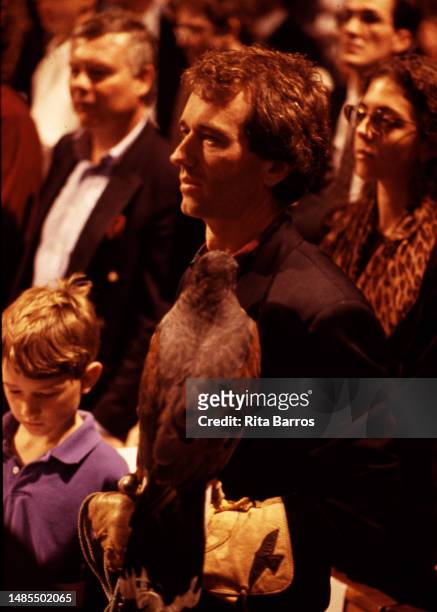 Robert F. Kennedy, Jr., environmental lawyer, anti-vaxxer and democratic candidate for the presidential nomination in 2024, holding his eagle while...