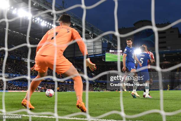 General view as Kepa Arrizabalaga looks on as Cesar Azpilicueta of Chelsea concedes an own goal after deflecting the ball, the first goal for...