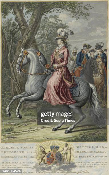 Equestrian portrait of Wilhelmina of Prussia, Reinier Vinkeles , after Tethart Philip Christian Haag, 1767 - 1816, Equestrian portrait of Wilhelmina....