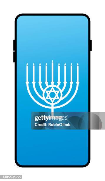 bildbanksillustrationer, clip art samt tecknat material och ikoner med menorah smart phone icon - menorah