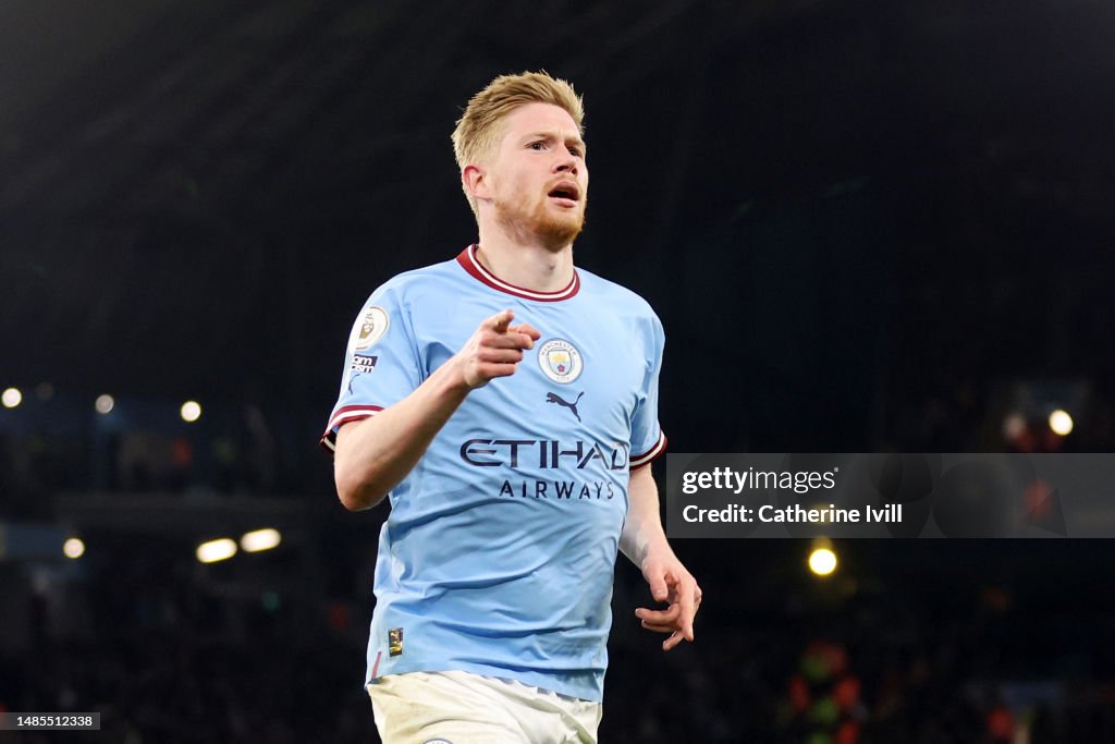 Kevin De Bruyne of Manchester City celebrates after scoring the... News