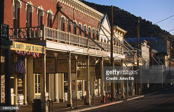 historic buildings on c street. - nevada stock pictures, royalty-free photos & images