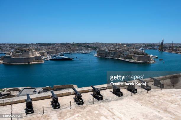 view of valletta, the capital of malta - artillery stock pictures, royalty-free photos & images