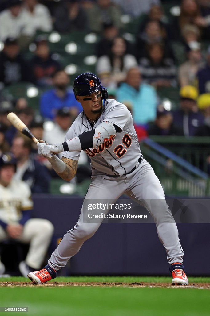 Javier Baez of the Detroit Tigers at bat during a game against the ...