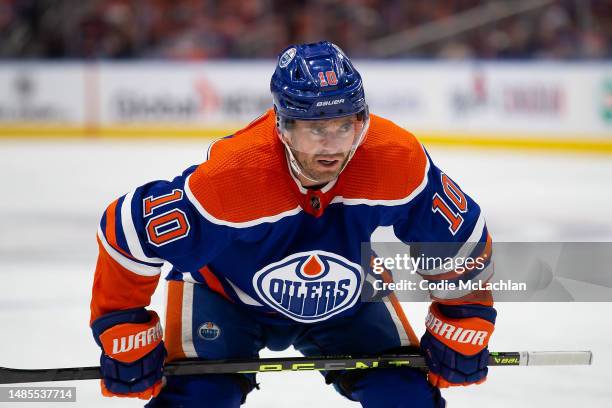 Derek Ryan of the Edmonton Oilers skates against the Los Angeles Kings during the second period in Game Five of the First Round of the 2023 Stanley...