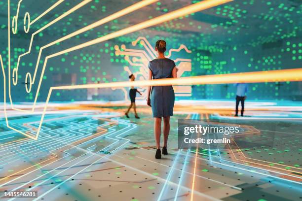 abstract image of business people walking in vr environment - prospect stock pictures, royalty-free photos & images