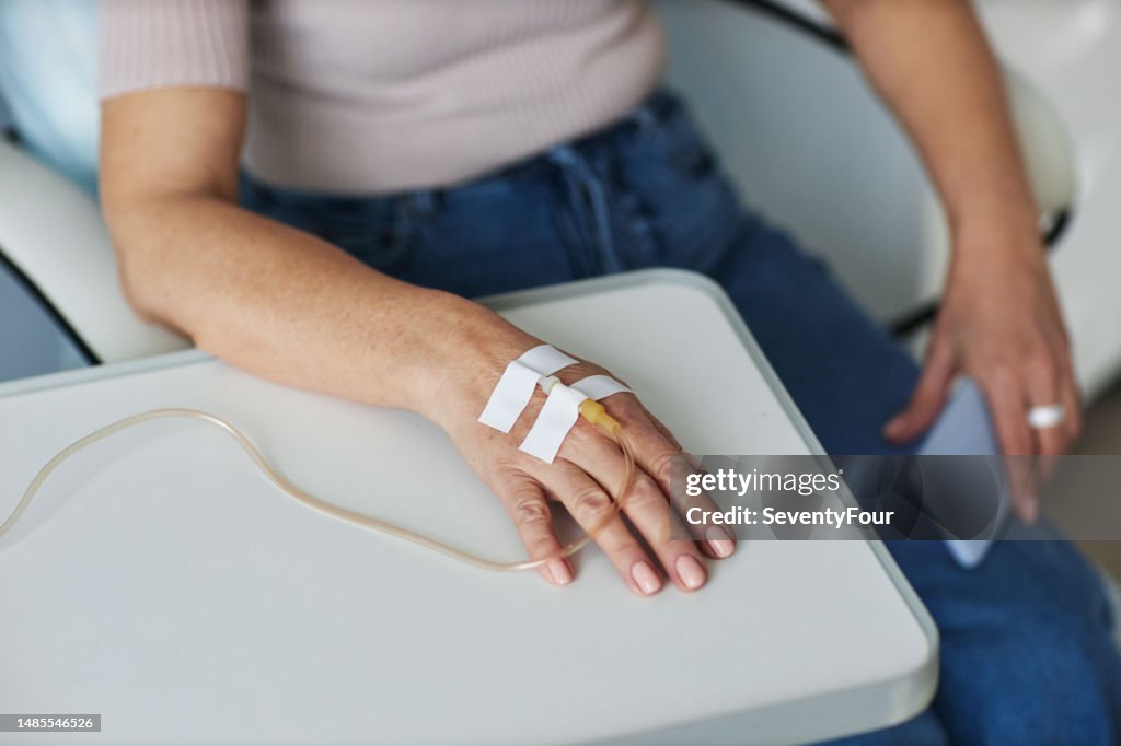 Hand Rip Treatment Closeup Of Female Hand With Iv Drip During Treatment Session In Clinic ...
