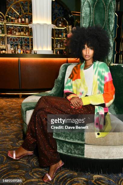 Julia Sarr-Jamois attends a dinner to celebrate the launch of FRAME x Julia Sarr-Jamois collection at Caviar Kaspia on April 26, 2023 in London,...