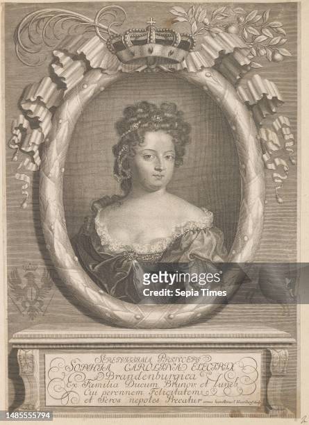 Portrait of Sophia Charlotte, Queen of Prussia, as Electress of Brandenburg, Samuel Blesendorf, 1688 - 1701, print maker: Samuel Blesendorf, ,...