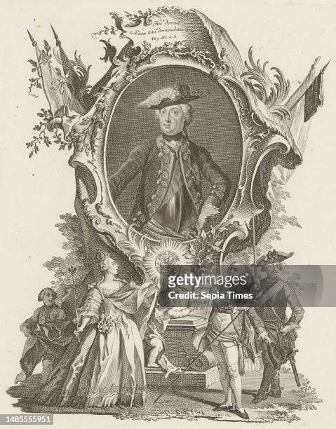 Portrait of August William of Prussia, Johann Esaias Nilson, 1731 - 1788, Below his mother Sophia Dorothea of Hanover, Queen of Prussia, print maker:...
