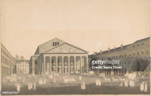 Vue du Theatre Royal a Bruxelles, Johann Nepomuk Gibele, after Jean-Baptiste Andra De Noter, after Jean Baptiste Madou, 1785 - 1885, print maker:...