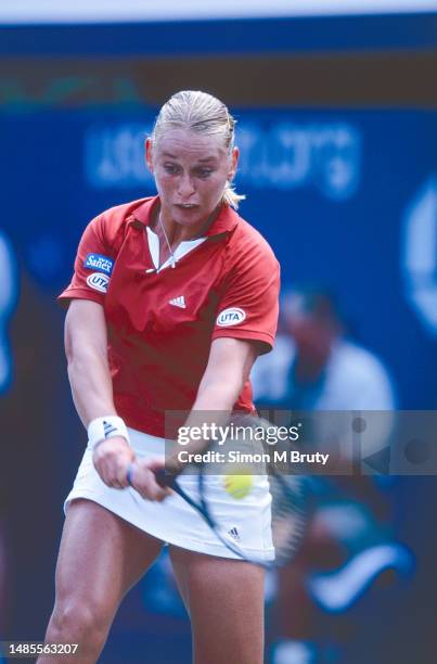 Barbara Schett of Austria in action against Jennifer Capriati of USA during the fourth round match at the United States Open Tennis in Flushing, New...