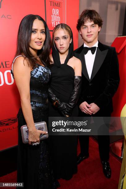 Salma Hayek, Valentina Paloma Pinault and Augustin James Evangelista attend attend the 2023 TIME100 Gala at Jazz at Lincoln Center on April 26, 2023...