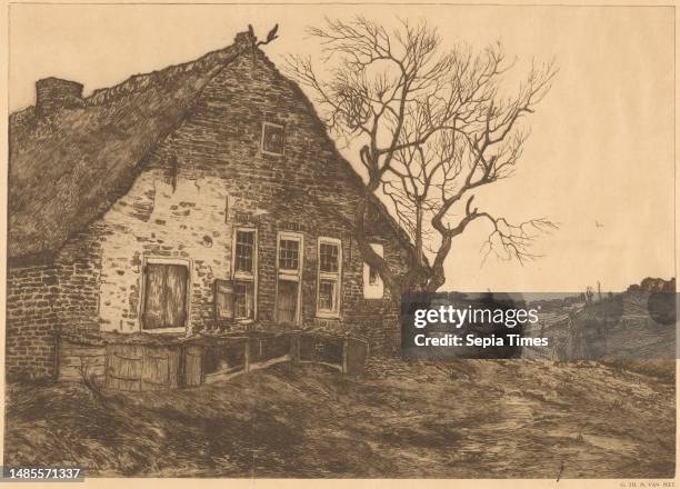 Farmhouse, Gottfried van Pelt On the right, a woman walks with a child by the hand along a path next to the farmhouse. At the bottom the caption:...