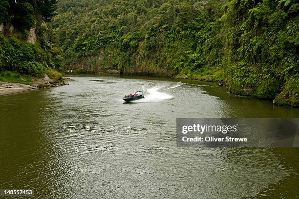 jet boat on the whanganui river. - whanganui stock pictures, royalty-free photos & images