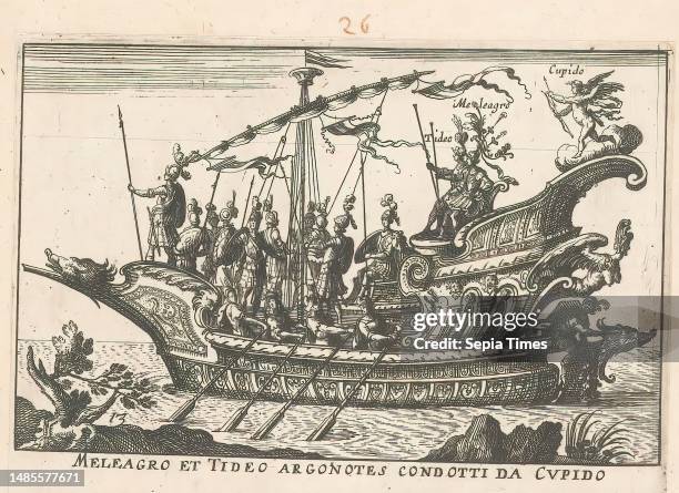 Ship with Meleager, Tydeus and Amor, Meleagro et Tideo argonotes condotti da Cupido , Argonaut ships for battle on the Arno during the wedding feast...