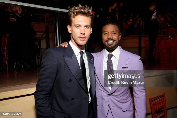 Austin Butler and Michael B. Jordan attend the 2023 TIME100 Gala at Jazz at Lincoln Center on April 26, 2023 in New York City.