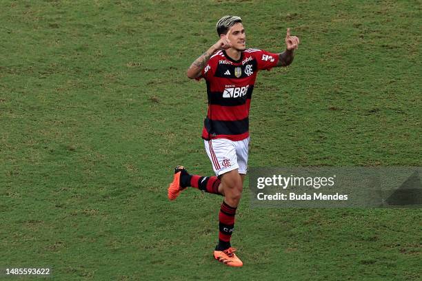 Pedro of Flamengo celebrates after scoring the sixth goal of his team during the match between Flamengo and Maringa F.C. As part of Copa Do Brasil...
