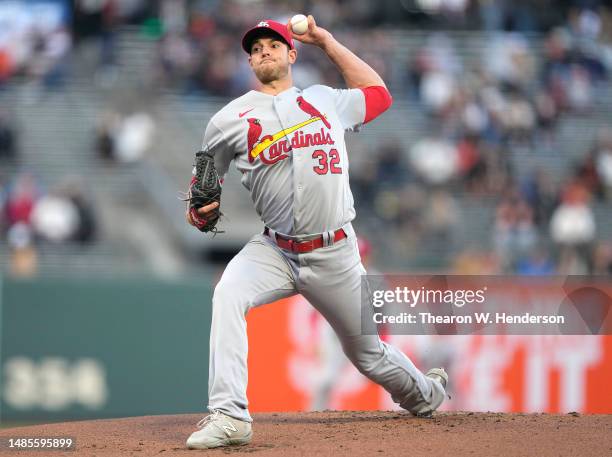 Steven Matz of the St. Louis Cardinals pitches against the San Francisco Giants in the bottom of the first inning at Oracle Park on April 26, 2023 in...