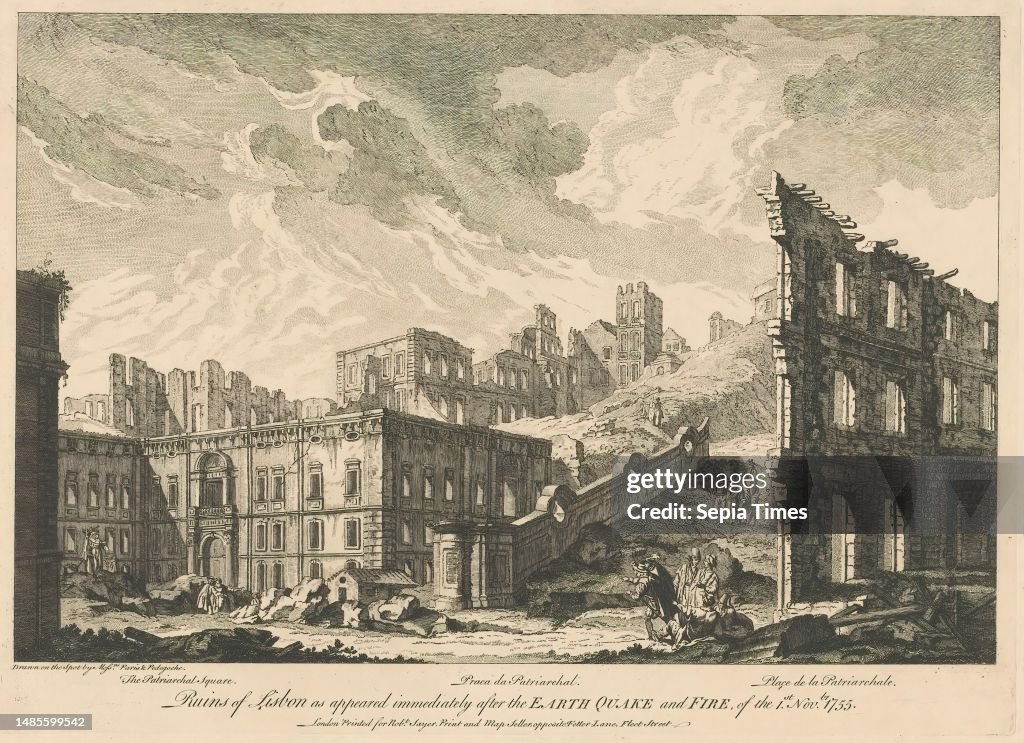Ruins of the buildings at the Square of the Patriarchs in Lisbon, 1755, The Patriarchal Square / Praca da Patriarchat / Place de la Patriarchale (title on object), Ruins of Lisbon as appeared immediately after the Earthquake and Fire of the 1st Novbr 1755