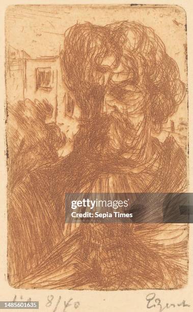 Judas , Etienne Bosch, c. 1873 - in or before 1931, Man with beard seen from half-side down, with a house in the background, print maker: Etienne...