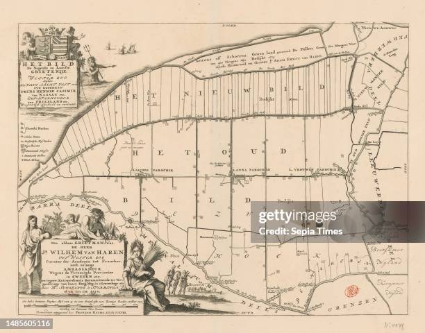 Map of the grietenij Het Bildt, Het Bild the ninth and last grietenije of Wester goo , Top left title cartouche surrounded by the arms of Het Bildt...