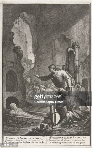 Raising of Lazarus, Gilliam van der Gouwen The tomb of the dead Lazarus. Christ commands Lazarus to come back to life . Around him spectators looking...