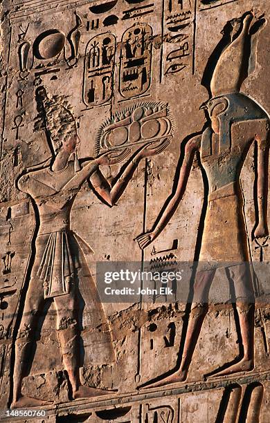 reliefs from second court at ramses iii medinat habu. - relief carving stock pictures, royalty-free photos & images