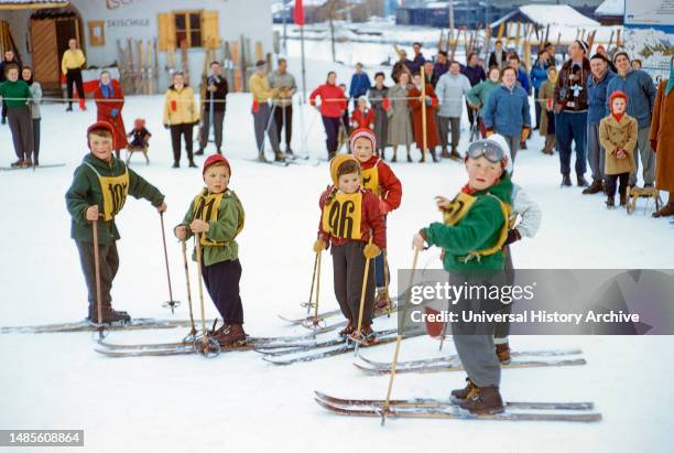 Group of Young Skiers, St. Anton am Arlberg, Tyrol, Austria, Toni Frissell Collection, January 1955.