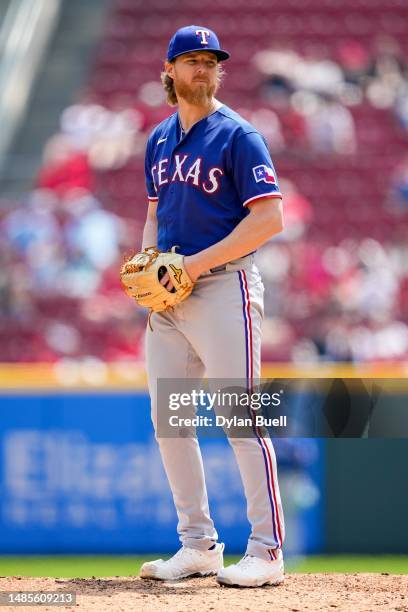 Jon Gray of the Texas Rangers pitches in the fourth inning against the Cincinnati Reds at Great American Ball Park on April 26, 2023 in Cincinnati,...