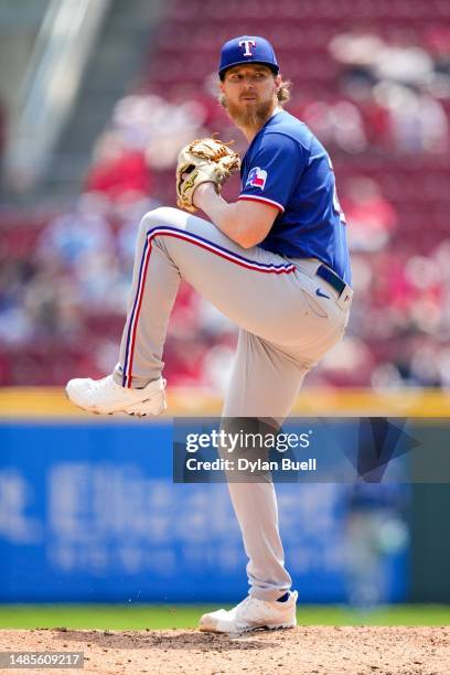 Jon Gray of the Texas Rangers pitches in the fourth inning against the Cincinnati Reds at Great American Ball Park on April 26, 2023 in Cincinnati,...