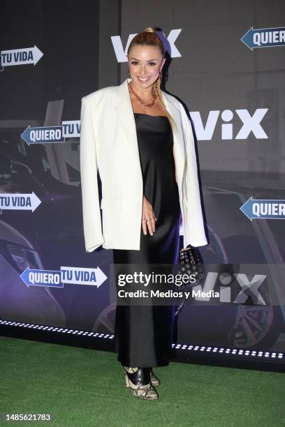 Karla Guindi poses for photos during the green carpet for the movie 'Quero Tu Vida' at Cinepolis Mitikah on April 26, 2023 in Mexico City, Mexico.