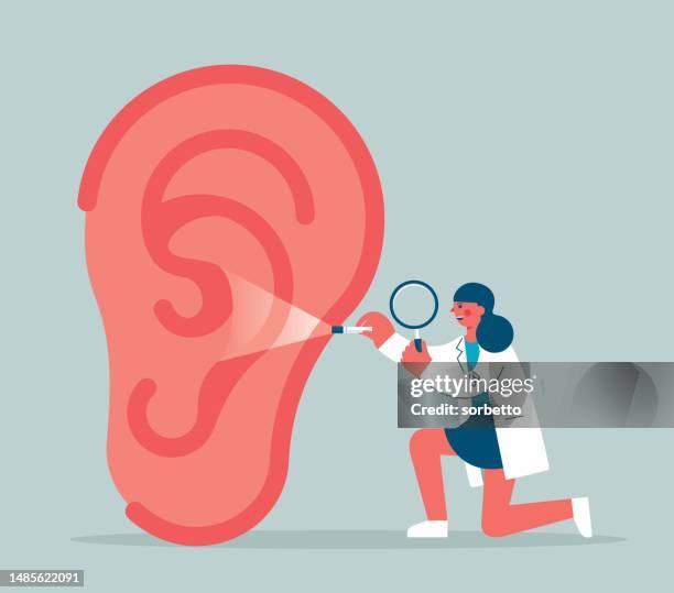 stockillustraties, clipart, cartoons en iconen met human ear - otolaryngologist - otoscope