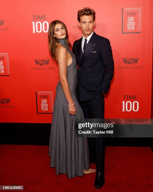 Kaia Gerber and Austin Butler attend the 2023 Time100 Gala at Jazz at Lincoln Center on April 26, 2023 in New York City.