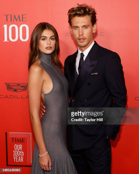 Kaia Gerber and Austin Butler attend the 2023 Time100 Gala at Jazz at Lincoln Center on April 26, 2023 in New York City.
