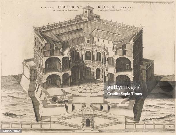 Cross-section and map of the Villa Farnese in Caprarola Facies Caprarolae interna. Le dedans de Caprarola, print maker: anonymous, publisher: Pieter...