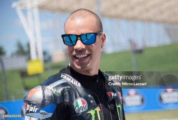 Franco Morbidelli of Italy and Monster Energy Yamaha MotoGP Team smiles during the photo of Monster Energy Yamaha MotoGP Team on track during the...