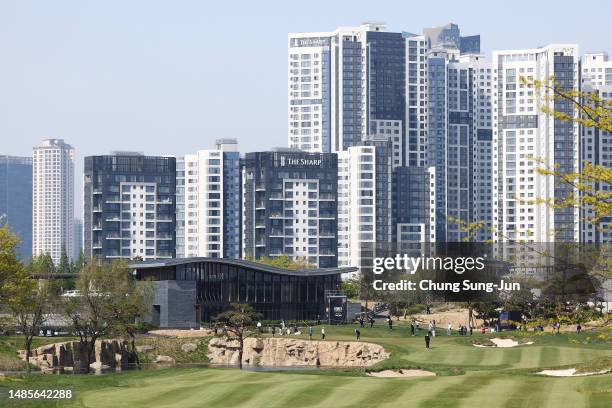General view of the ninth green on Day One of the Korea Championship Presented by Genesis at Jack Nicklaus GC Korea on April 27, 2023 in South Korea.