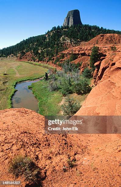 devils tower from red beds trail. - devils tower stock pictures, royalty-free photos & images