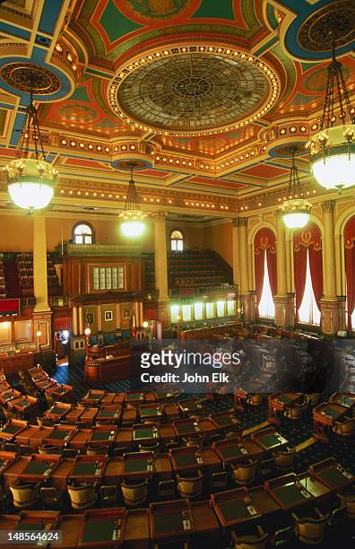 legislative chamber interior, iowa state capitol. - congress seats stock pictures, royalty-free photos & images