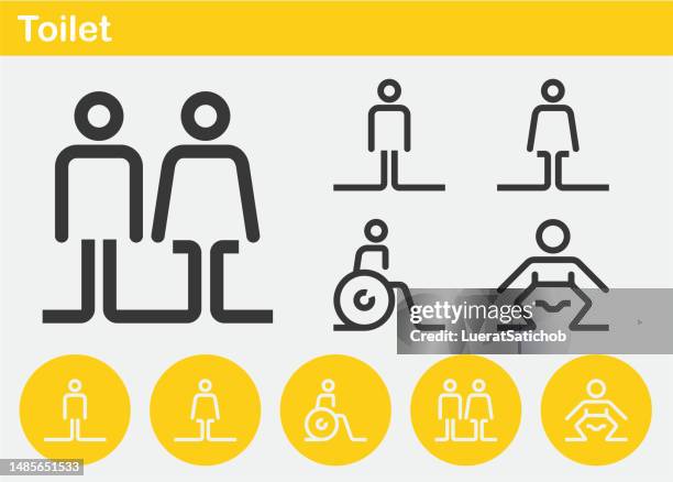 toilet, man, woman, ladies, restroom, symbo, sign, male, female, child, baby , disability, bathroom, navigation, disabled toilet, pee, defecate, babyroom, diapers minimal line icons - japan billboard stock illustrations